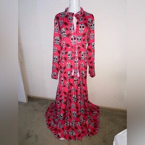 Day of the Dead Maxi Dress XL Hot Pink NWOT Long Sleeve